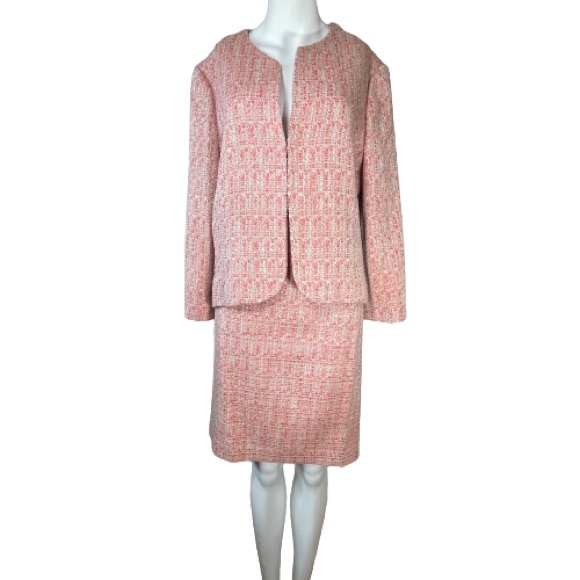 Anne Klein skirt set and blazer jacket midi tweed orange long sleeves size 14 /M - Picture 1 of 16